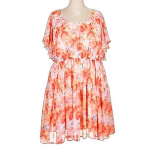 Torrid Floral Ruffle Sleeve Skater Dress Size 26 Size 4 Plus Size Curvy Spring